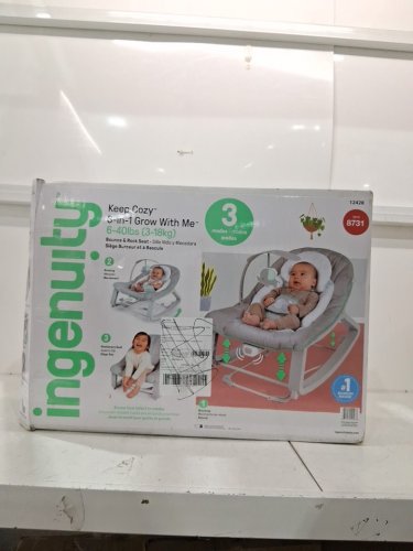 Ingenuity 3-in-1 Keep Cozy Grow with Me Vibrating Baby Bouncer, rocker & chair - 40lbs capacity - weaver theme grey/white/green (model: ‎12428) image 4