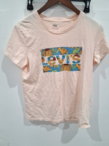 women's levi's flower design short sleeve shirt - medium - pink (style: 1501202) image 2