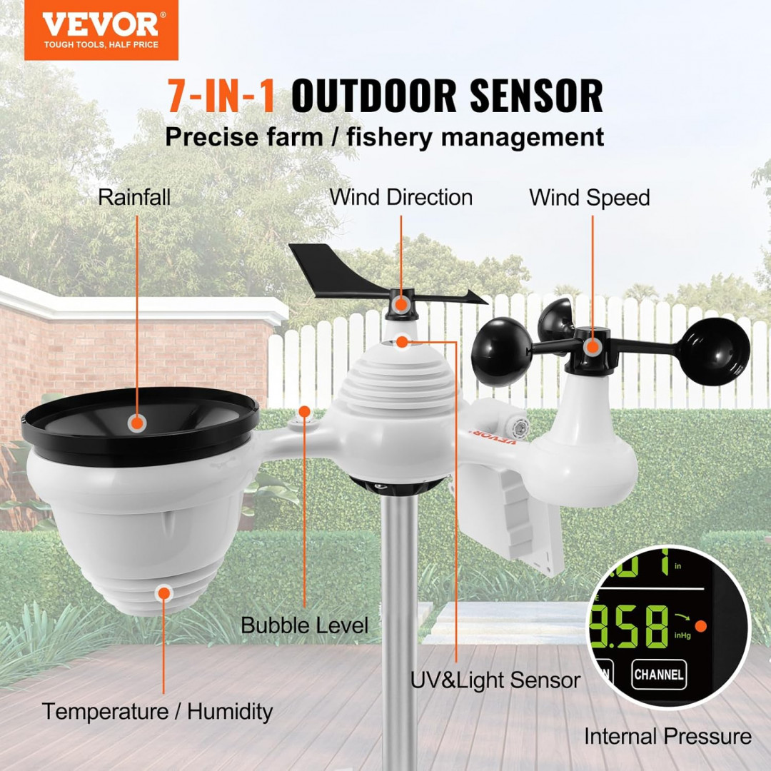 7-in-1 vevor wifi INDOOR/OUTDOOR METEOROLOGICAL STATION with Solar Sensor Alarm Alerts - lavender (model:  yt60234) image 2