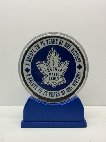 TORONTO MAPLE LEAF SALUTE TO 75 YEARS OF NHL HISTORY HOCKEY PUCK (TIM HORTONS) image 4