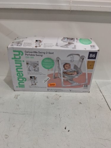 Ingenuity 2-in-1 convertme compact portable baby swing & seat with vibrations & nature sounds - battery powered - 20lbs max - raylan theme/grey (model: ‎12189) image 2