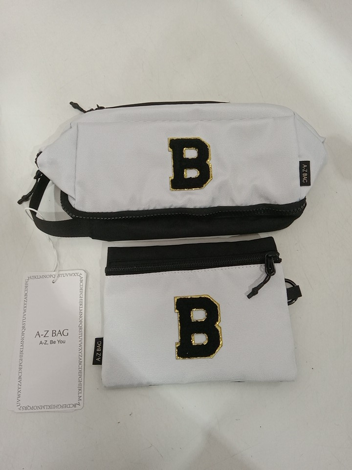 2pc A-Z BAG Travel Toiletry/MAKEUP bag With rfid - bold letter B - white/black image 4
