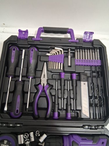 126PC DEKOPRO POWER TOOL COMBO KIT WITH 8 V USB-C RECHARGEABLE CORDLESS DRILL - 3/8FT' KEYLESS CHUCK - PURPLE image 3