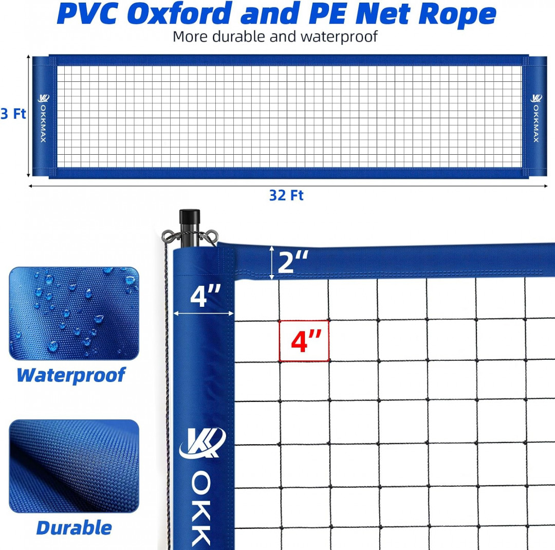 OKKMAX Professional Outdoor Volleyball Net Set with Adjustable Poles and Anti-Sag Design - (model:OK-1006-01) image 3