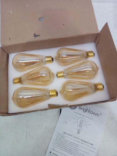 6pk brightown dimmable vintage edison light bulbs - e26 - 60w - 252lm - 2700k - amber warm (model: st64) image 3