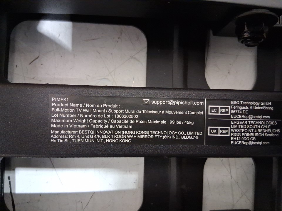 pipishell full motion tv wall mount bracket with swivel extension - 26"- 65" - 99lbs capacity - black (model: pimfk1) image 7