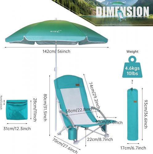 NICE C FOLDING BEACH CHAIR AND UMBRELLA SET - TURQOISE/WHITE (MODEL: NC-HBUMBRA-111) image 2