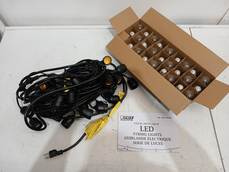 feit electric weatherproof led 24-light string lights with 26 lightbulbs - 48ft - black (model: 1603293) image 3