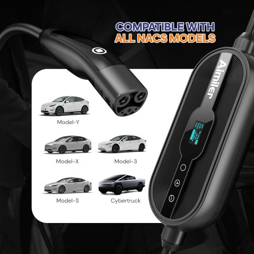 AIMILER Level 2 EV Charger with 2.4G WiFi APP - for Tesla/Nacs Cars - 25ft - Black (Model: ZA05-U007KBF-F021) image 3