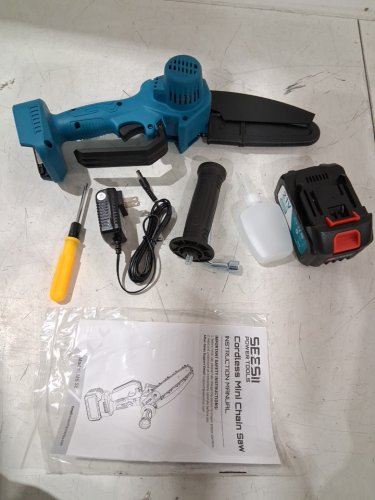 SEESII CORDLESS MINI HAND CHAINSAW - 8" 21V BATTERY -blue (model: m6 SE) image 2