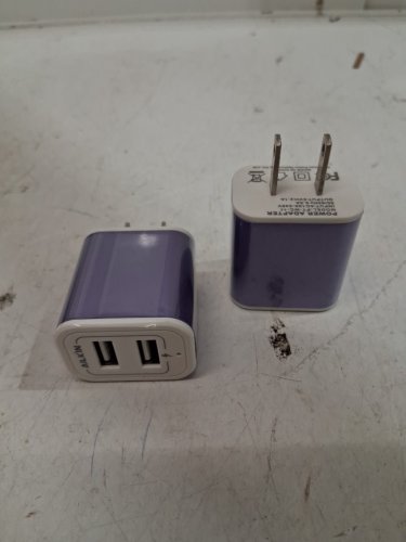 2PK AILKIN DUAL USB WALL CHARGING BLOCKS - 5V - METALLIC PURPLE (MODEL: pt-wc-11) image 2