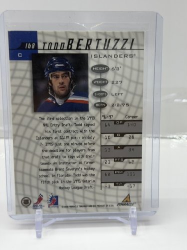 SIGNED TODD BERTUZZI - PINNACLE 1998 BE A PLAYER HOCKEY CARD (#168) image 3