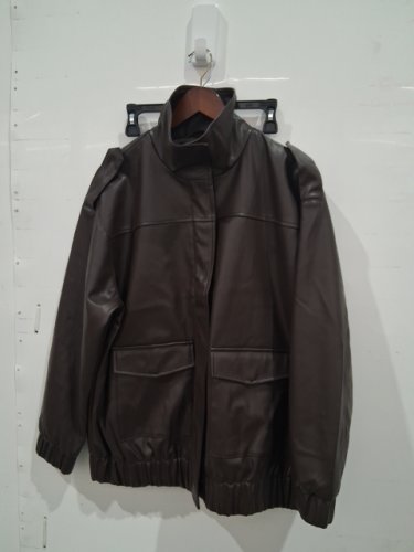 WOMEN'S APRICOT PATCH POCKET LEATHER OVERSIZED BOMBER JACKET - SMALL - BROWN image 3