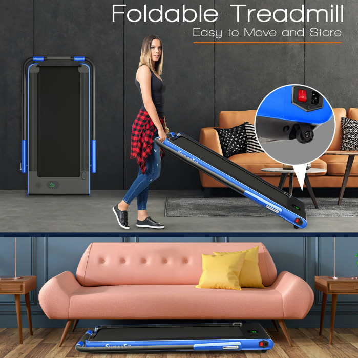 COSTWAY SUPERFIT FOLDING TREADMILL WITH REMOTE CONTROL - 7.5MPH TOP SPEED - 2.25HP - NAVY BLUE (MODEL:sp37592sh-ny) image 2
