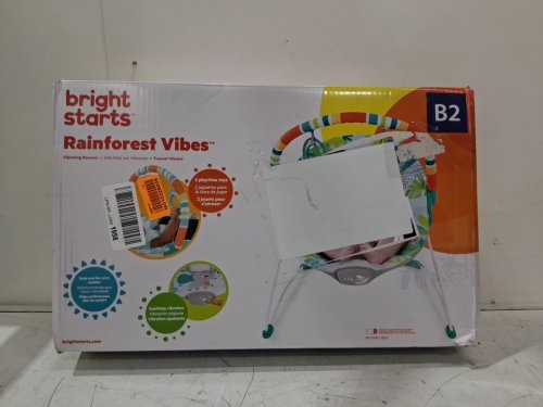 BRIGHT STARTS PORTABLE 3-POINT HARNESS VIBRATING BOUNCER WITH TOY-BAR - RAINFOREST VIBES (MODEL: 12227) image 2