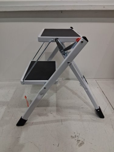 Ergonomic Folding Steel Step Stool with Wide Anti-Slip Pedal - 2-Step 330lbs Capacity - black/white (model: wk2031) image 4