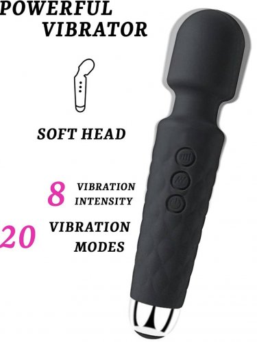 Adult mini wand vibrator with soft head, 8 vibration intensities and 20 vibration modes - 6.3” - black image 2