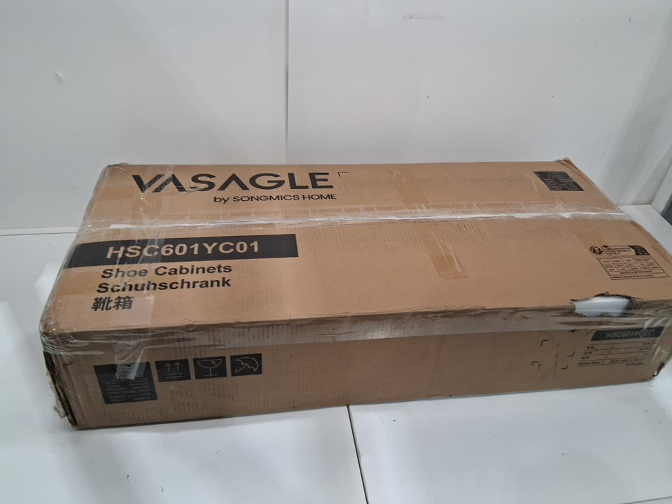 vasagle boho shoe storage cabinet with flip drawers - 34" x 9" x 33" - beige oak - (model: hsc601yc01) image 3