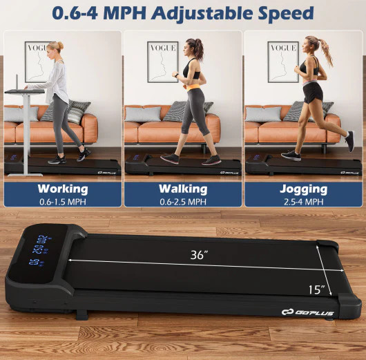 costway remote control under desk treadmill - 2.5hp, 4mph max speed - black - (model: sp38253us-bk) image 2