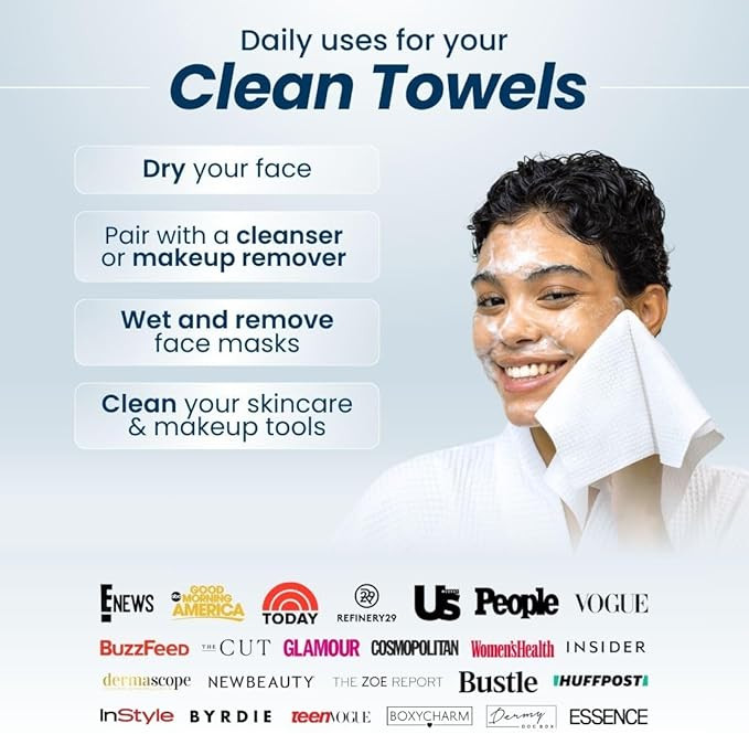 2 (50pk) Clean skin club compostable face towels to dry & cleanse skin (100 total) - extra large image 2