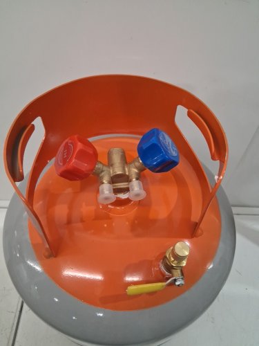refrigerant recovery tank with double valve system - 50lb capacity - orange/grey (model: lx-33629b) image 2