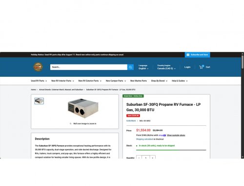 Suburban Propane RV Furnace - 8.5AMP - 30,000BTU -black (model: SF-30FQ) image 2