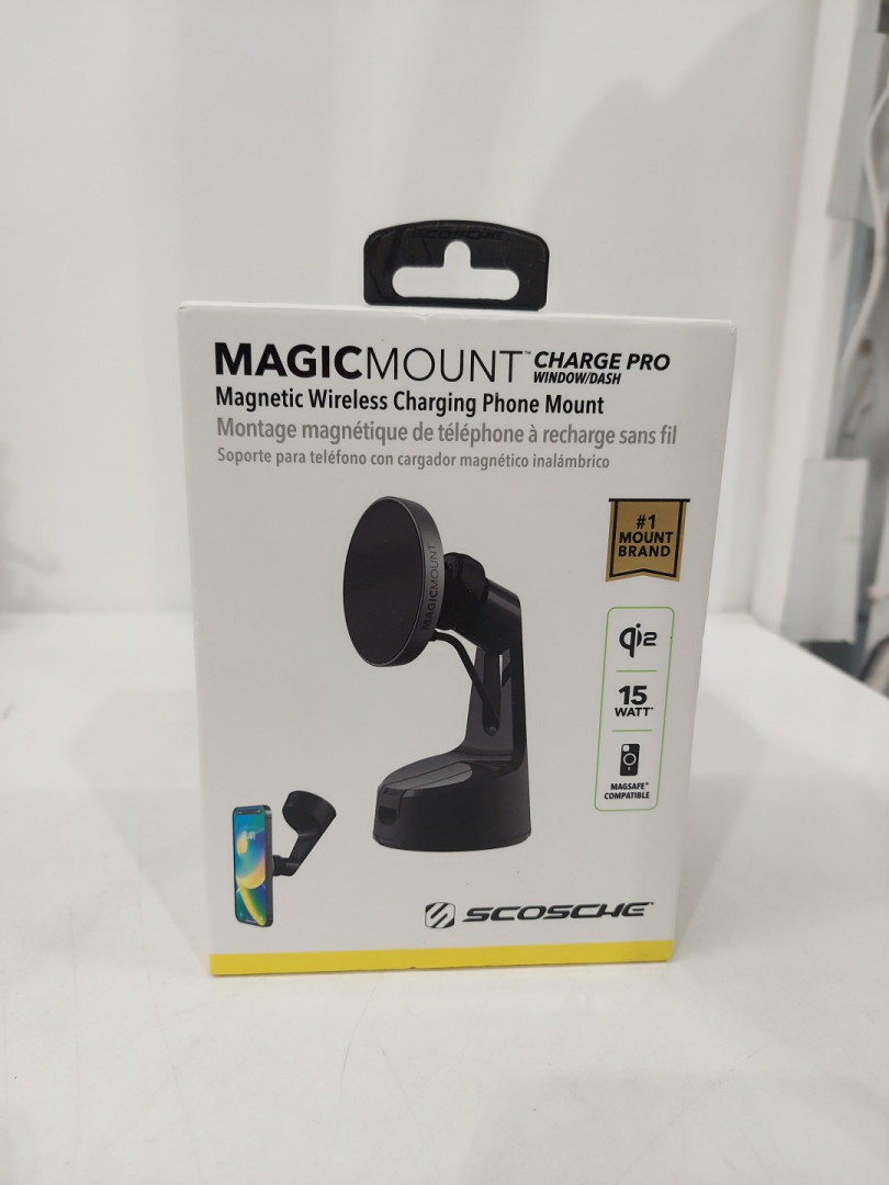 Scosche magicmount magnetic wireless CAR charging magsafe window/dash phone mount - 15w - black (model: MPQMRWD-SP) image 2