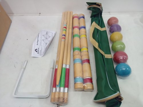 ropota six player croquet set qith wooden mallets and carrying bag - 35" - brown/multicolored image 3
