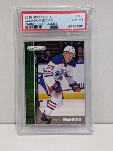 CONNOR MCDAVID OILERS ROOKIE CARD - PSA GRADED 8 NEAR MINT - 2015 UPPER DECK PARKHURST ROOKIES #PR-1 image 3