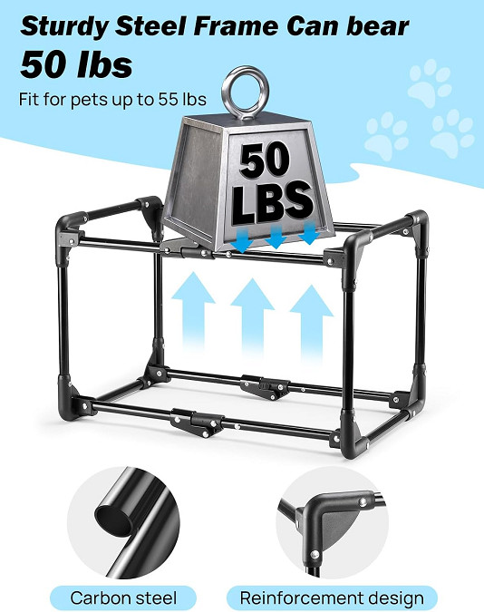 joytutus collapsible portable pet crate kennel for travel, for pets up to 55lbs - 32" - Blue image 2