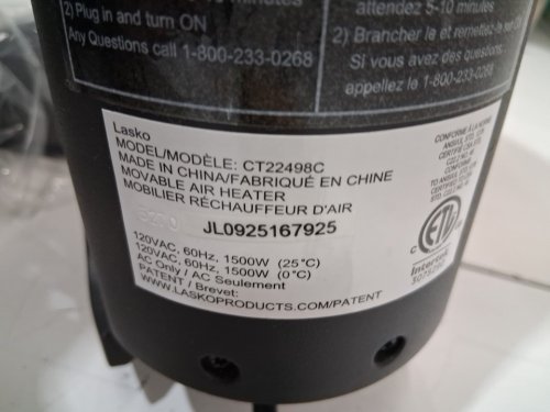 Lasko Elite 22" Tower Heater WITH 3 heat settings, remote, & tip-over switch - 1500W - black (MODEL: CT22498C) image 4
