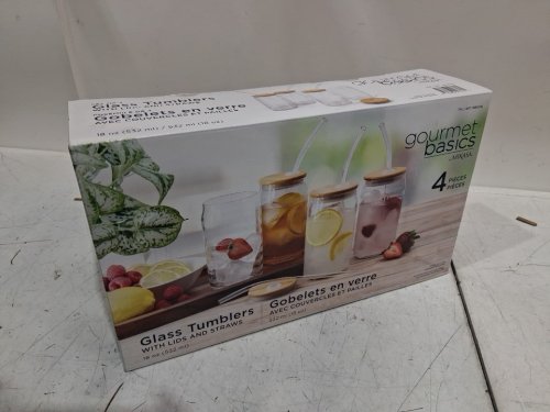 4pk Mikasa Gourmet Basics Glass Tumblers With Lids & Straws - 18oz (MODEL:1882036) image 2