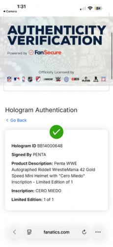 1/1 WWE SIGNED PENTA PERSONAL INSCRIPTION WRESTLEMANIA VEGA 42 MINI RIDDEL FOOTBALL HELMET #1/1 LIMITED EDITION image 7