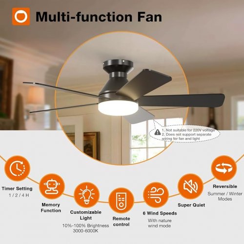 ADDLON 5-BLADE Ceiling fan with dimmable light & remote - 6 speeds - 42" - Black (model: KFM42PLY5B01R1-CA) image 4