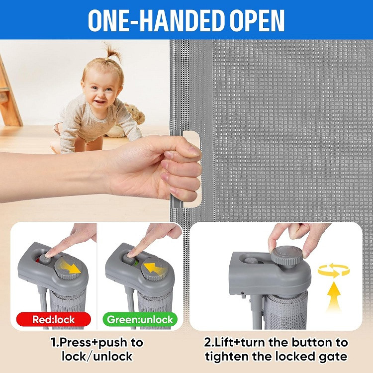 MyPin Extra Wide Retractable Baby Safety Gate - 3FT x 16.5FT - Grey image 2