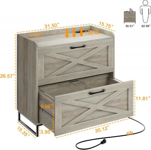 halitaa 2-drawer lateral wooden file cabinet - 31" x 16" x 30" - washed gray - (model: j6l008gr01b) image 2