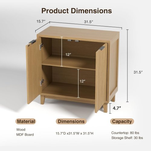 Fluted 2 Doors Sideboard Buffet Cabinet with Storage - 31.5" x 31.5" x 15.7" - Brown (Model: C7C001CL01A) image 3