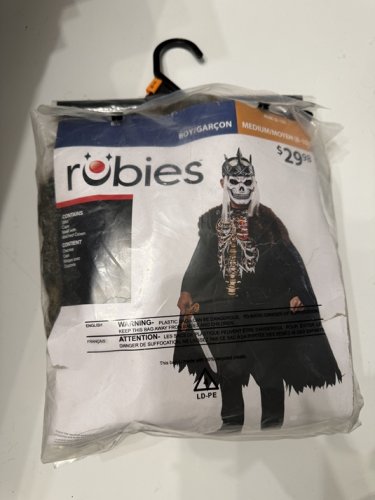 2PC BOY'S RUBIES DEAD KING SKELETON COSTUME (MISSING MASK) - MEDIUM 8/10 - BLACK image 2