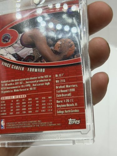 TOPPS 1999 STADIUM CLUB VINCE CARTER ROOKIE RAPTORS CARD #198 CARD image 3