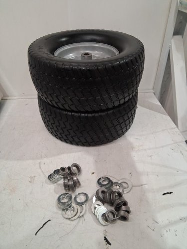 2pk AR-PRO Solid Flat Free Lawn Mower Tire - 16x6.50-8 - 3"- 4.3" Centered Hub - 3/4" Bushings - black image 3