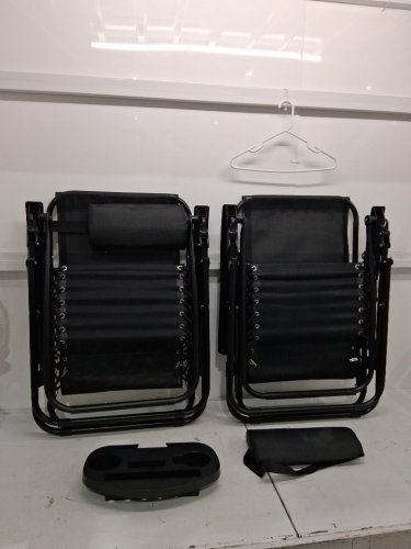 2pk paylesshere adjustable zero gravity lounge chair with cupholder - 20" seat - black - (model: dc-h096-black) image 5