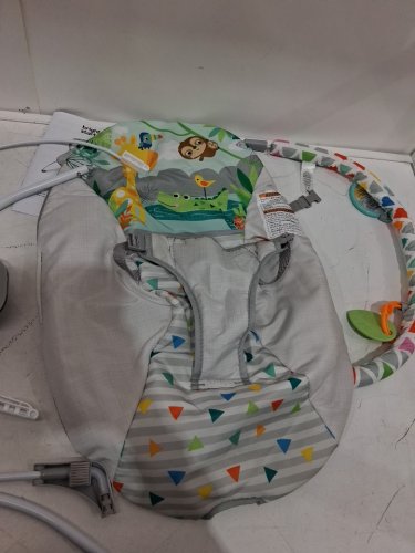BRIGHT STARS 3 point harness VIBRATING BOUNCER WITH TOY BAR - safari fun image 5