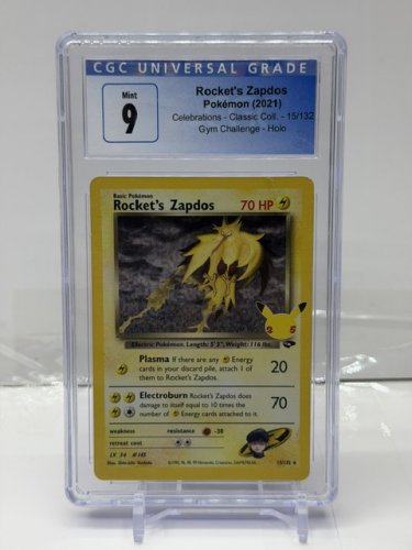 CGC GRADED MINT 9 ROCKET'S ZAPDOS POKEMON 2021 CELEBRATIONS CLASSIC COLLECTION 15/132 GYM CHALLENGE HOLO image 2