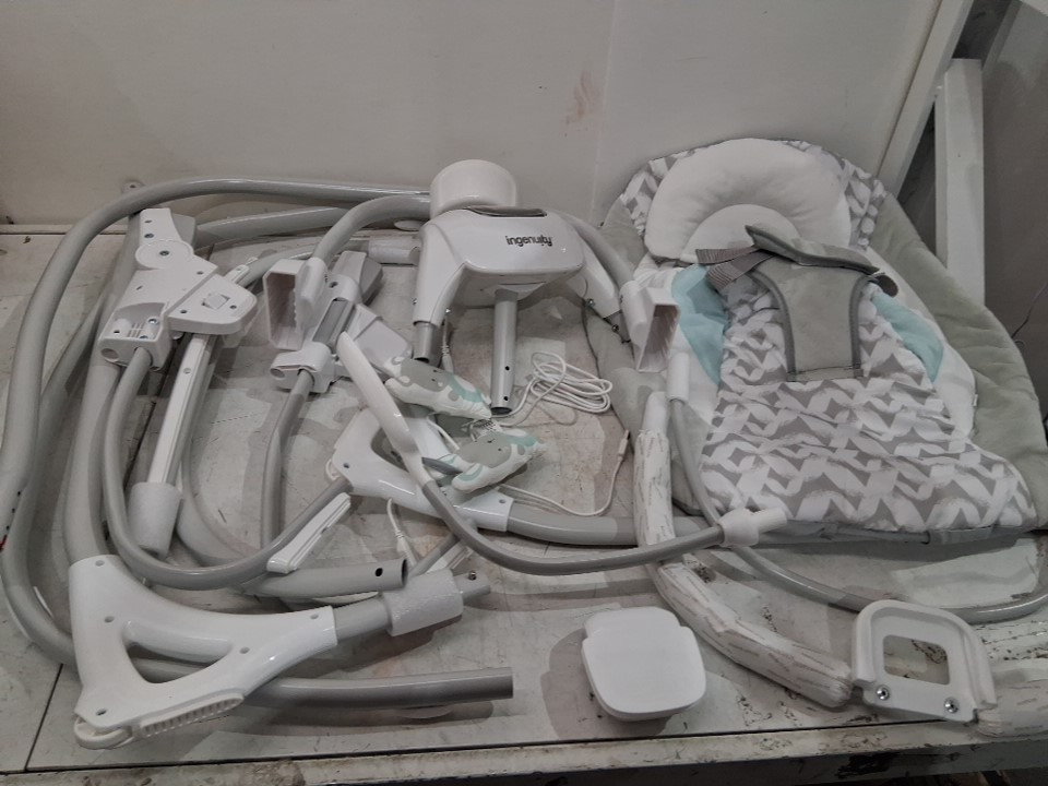 INFANT INGENUITY SIMPLECOMFORT CRADLING ROCKER PLUG-IN SWING WITH SOOTHING VIBRATIONS AND 6 SPEEDS - RAYLAN - WHITE/GREY (MODEL: 11791 0313) image 3