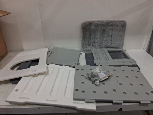 blossomir outdoor cat house with escape hatch and mat - 20.8" x 16.1" x 16.9" - grey/white image 3