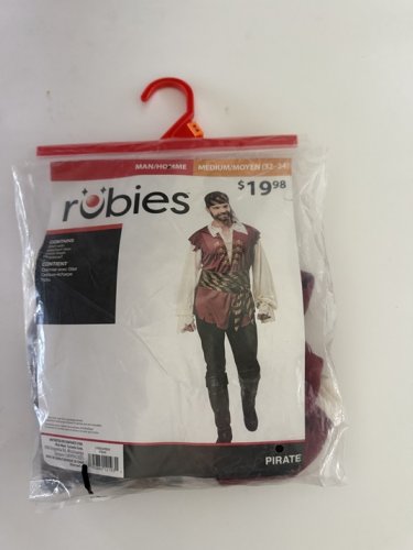 3PC MEN'S RUBIES PIRATE COSTUME SHIRT W/ VEST, WAIST SASH, HEADSCARF - MEDIUM (32-34) - CREAM/RED/BLACK/GOLD (STYLE: 810145) image 2