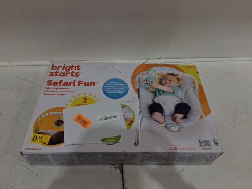 BRIGHT STARS 3 point harness VIBRATING BOUNCER WITH TOY BAR - safari fun image 2