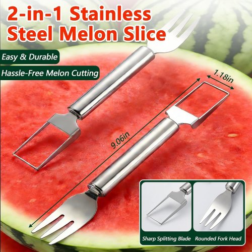 2pk 2-in-1 Stainless Steel Fruit Cutter Fork image 2