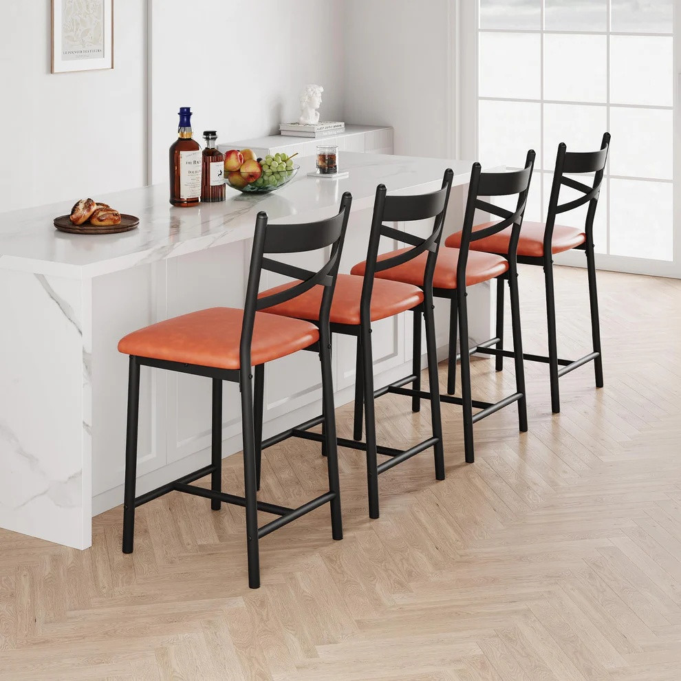 4PK Garvee PU Leather Leather Metal Bar Stools - 37.8" x 16" - Brown/Black (Model: PHO_10BKEL30) image 2