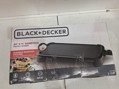 black + decker family sized corded electric griddle - 20" x 11" - black - (model: gd2011bc) image 2